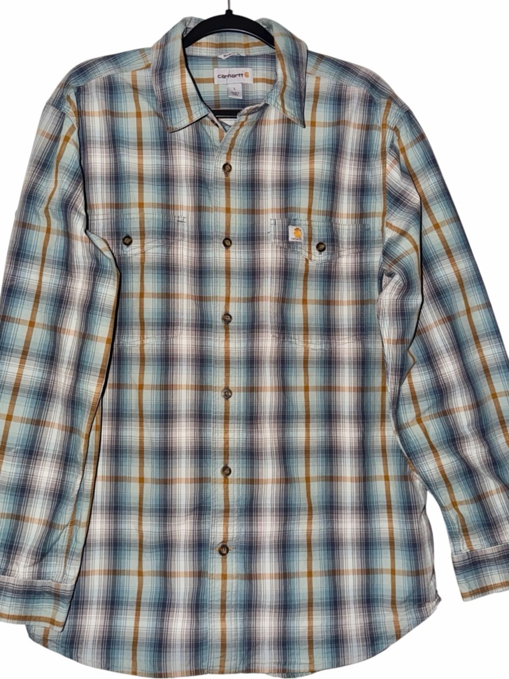 Carhartt Men’s Plaid Button-Up Shirt in Blue & Brown Relaxed Fit Size Large